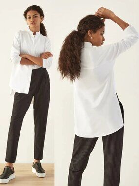 Aday White Ivory Stretch Mandarin Collar Something Borrowed Shirt